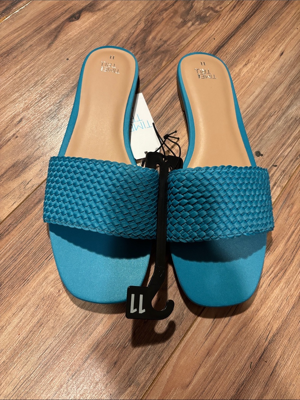 Time and Tru Teal Woven Slide Sandals - Women